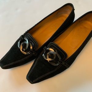 Tod’s Black Suede Loafer Block Heel size 7.5